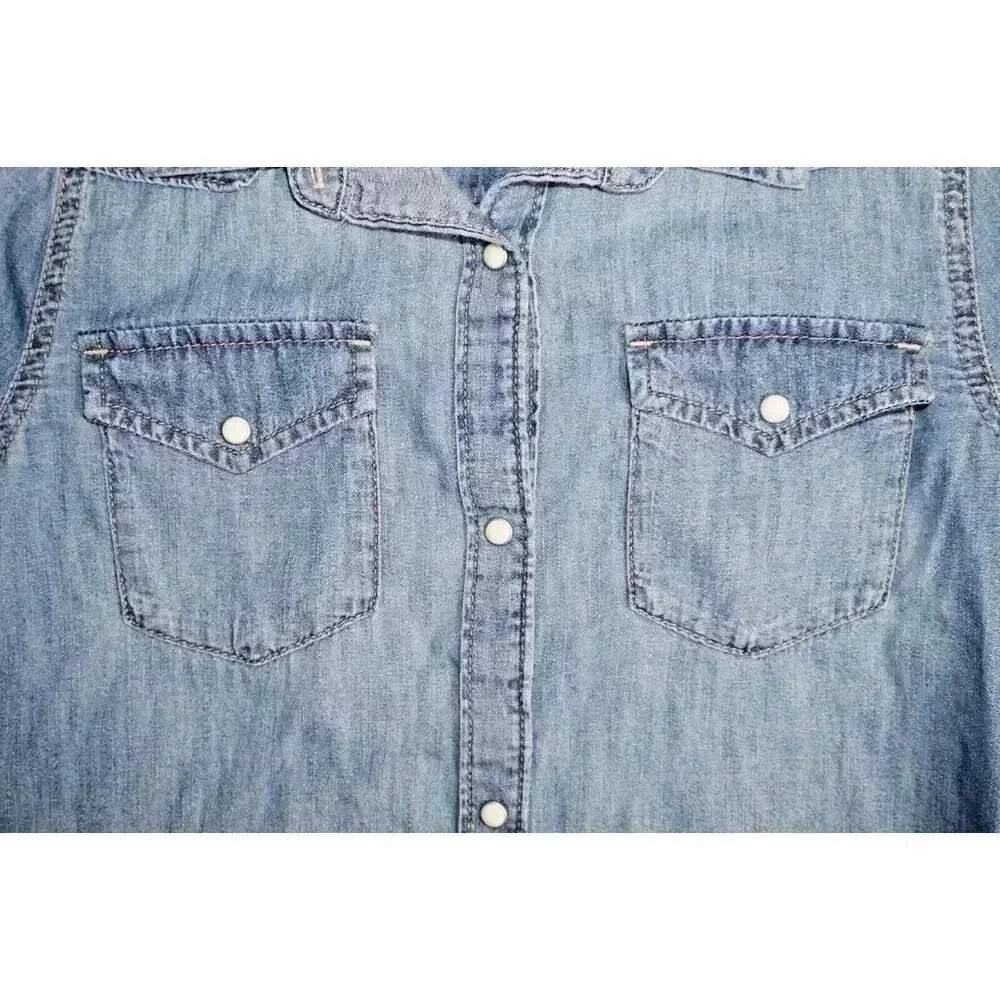 GAP Kids Denim Shirt Dress Girls Sz L (10) Pearl Snap Front Jean Long Sleeves